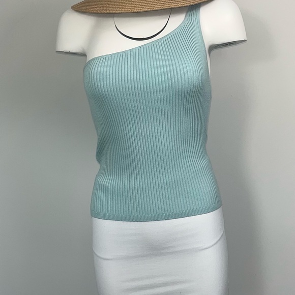 Wayf One-Shoulder Ribbed Tank Top - Light Aqua - Picture 2 of 9